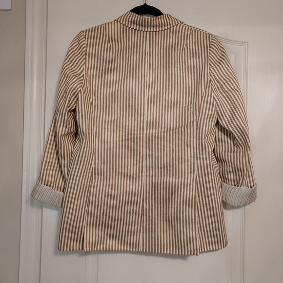 Tory Burch Womens Jacket Size 6 Beige Striped Linen Cotton Blazer Coat $598 - Picture 6 of 9